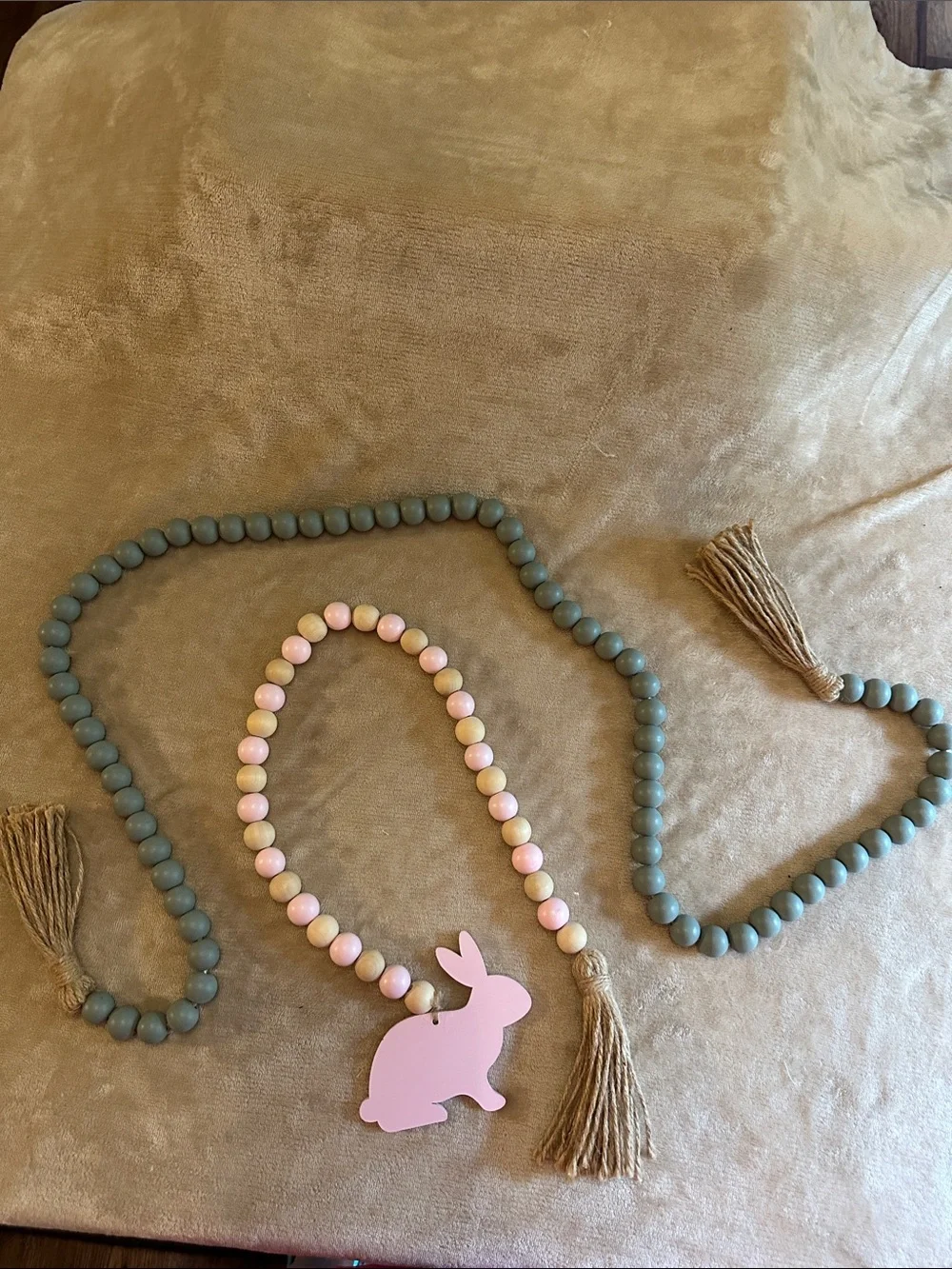 Hobby Lobby Pink Bunny Bead Garland with Green Beads and Tassels